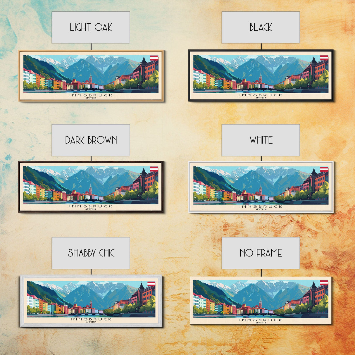 Innsbruck Austria Panoramic Travel Poster, Framed Canvas Print or Metal Wall Art, Travel Art, Home Decor, Panoramic Painting, Midcentury Art