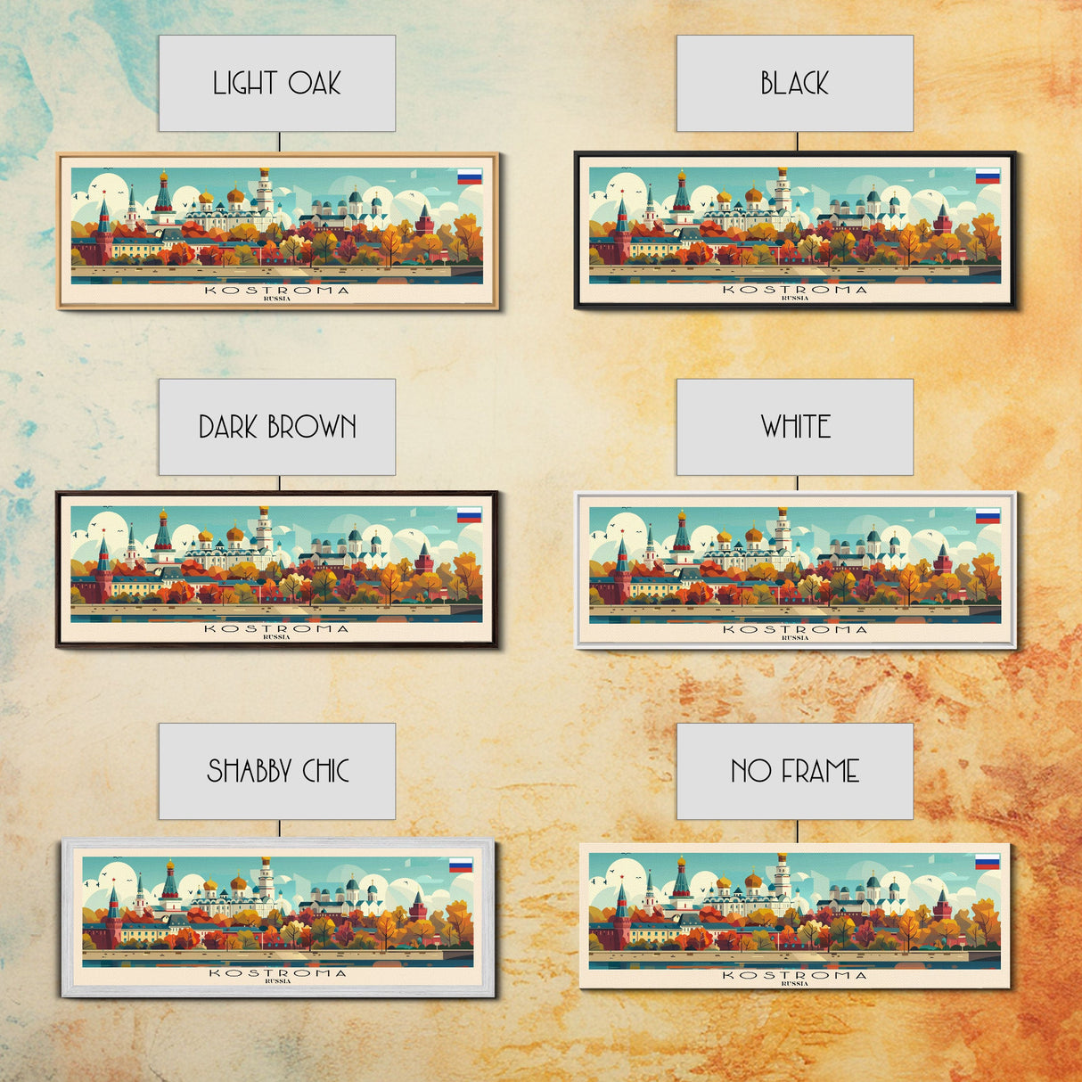 Kostroma Russia Panoramic Travel Poster, Framed Canvas Print or Metal Wall Art, Travel Art, Home Decor, Panoramic Painting, Midcentury Art