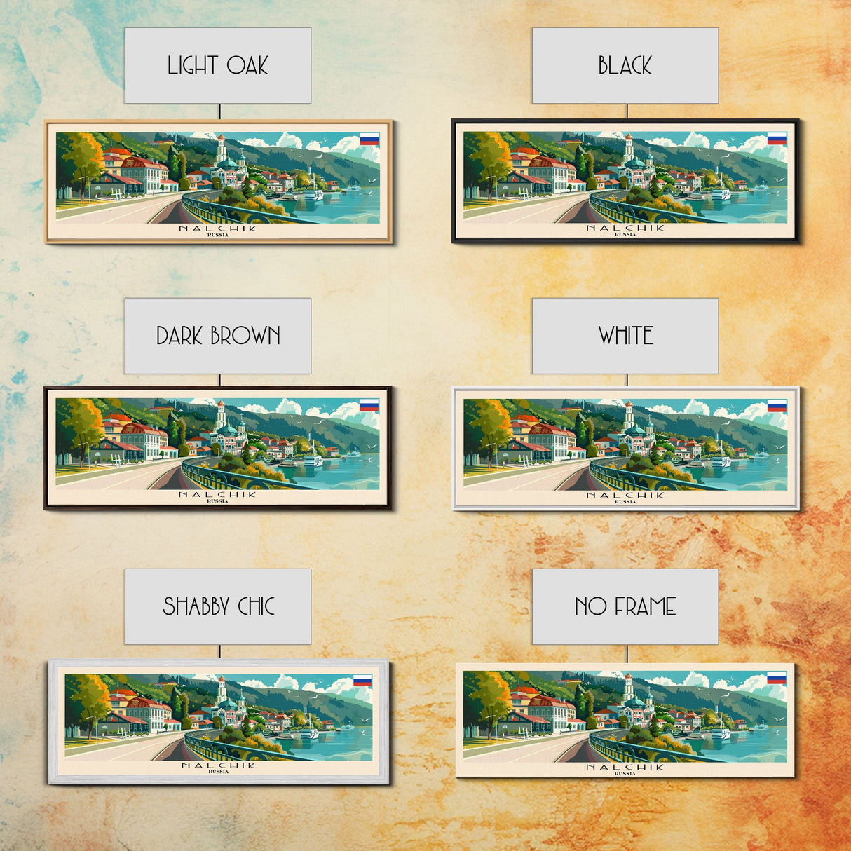 Nalchik Russia Panoramic Travel Poster, Framed Canvas Print or Metal Wall Art, Travel Art, Home Decor, Panoramic Painting, Midcentury Art