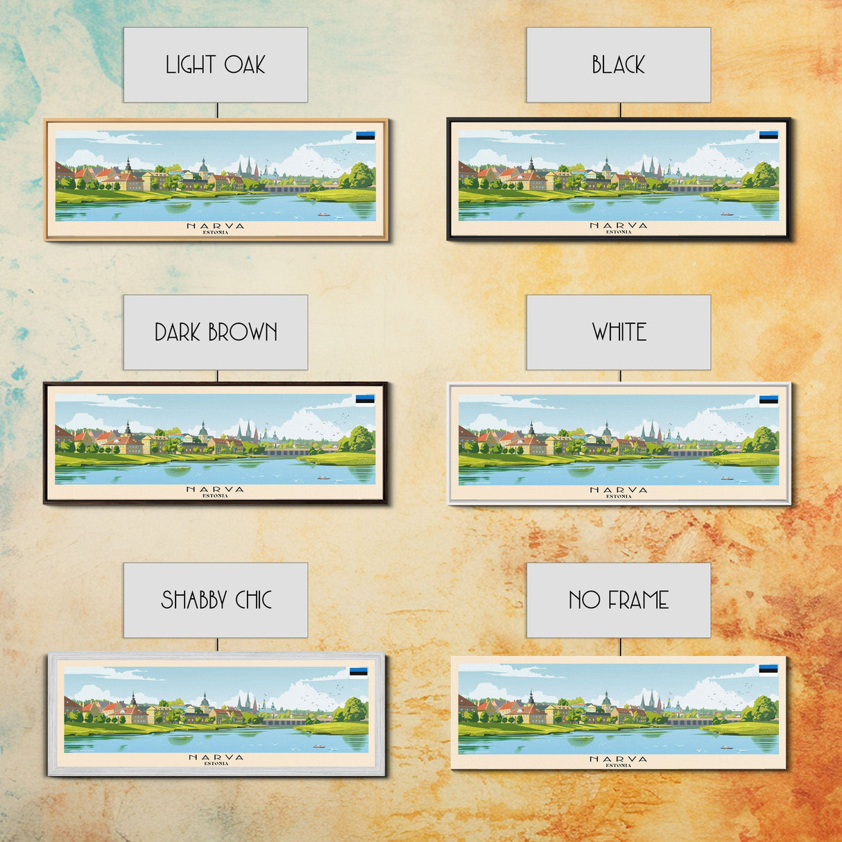 Narva Estonia Panoramic Travel Poster, Framed Canvas Print or Metal Wall Art, Travel Art, Home Decor, Panoramic Painting, Midcentury Art