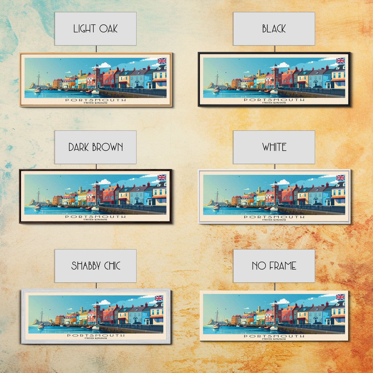 Portsmouth United Kingdom Wall Art, Panoramic Travel Poster, Panoramic Framed Canvas Print, City Wall Art, Wall Hanging Home Decor, Travel Art