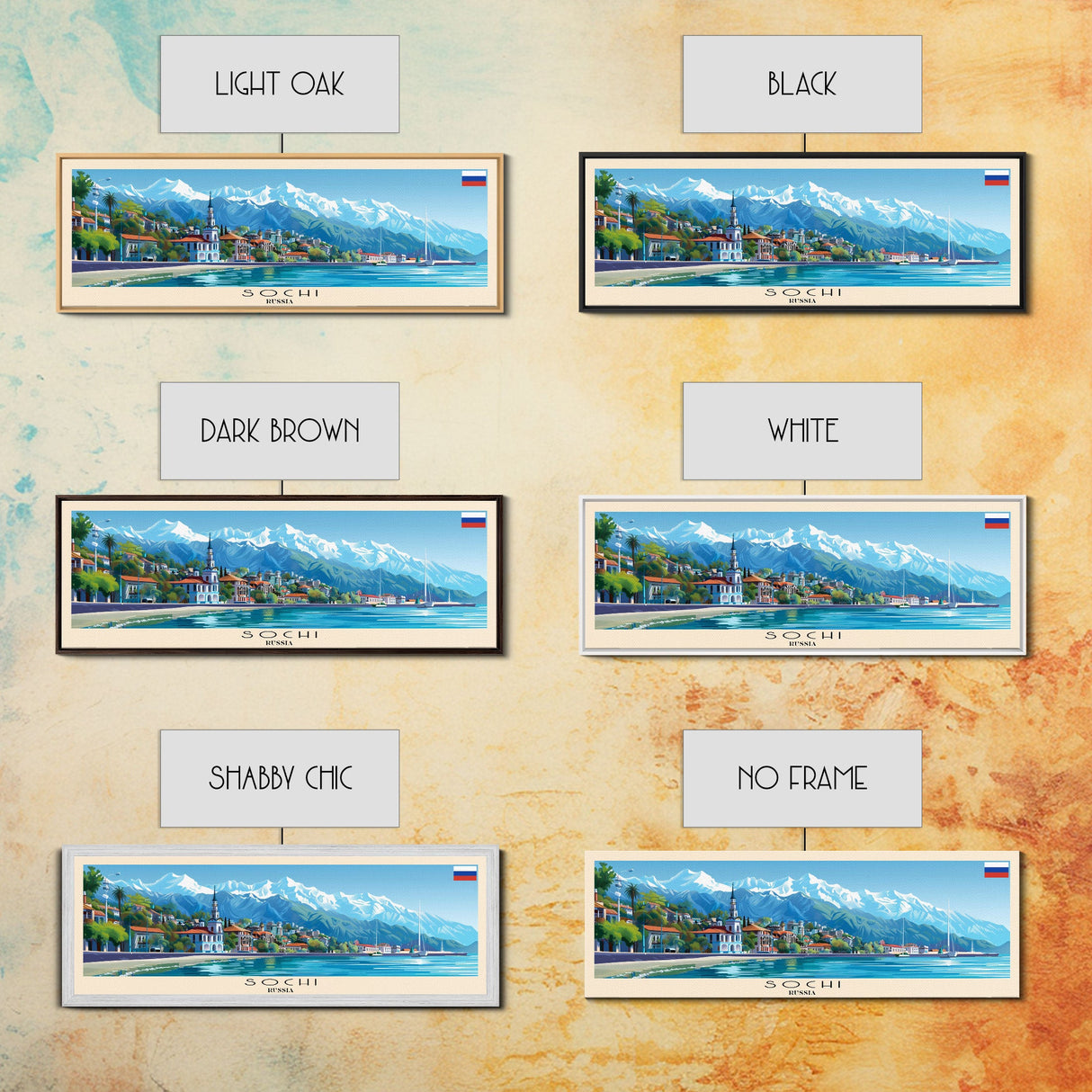 Sochi Russia Panoramic Travel Poster, Framed Canvas Print or Metal Wall Art, Travel Art, Home Decor, Panoramic Painting, Midcentury Art