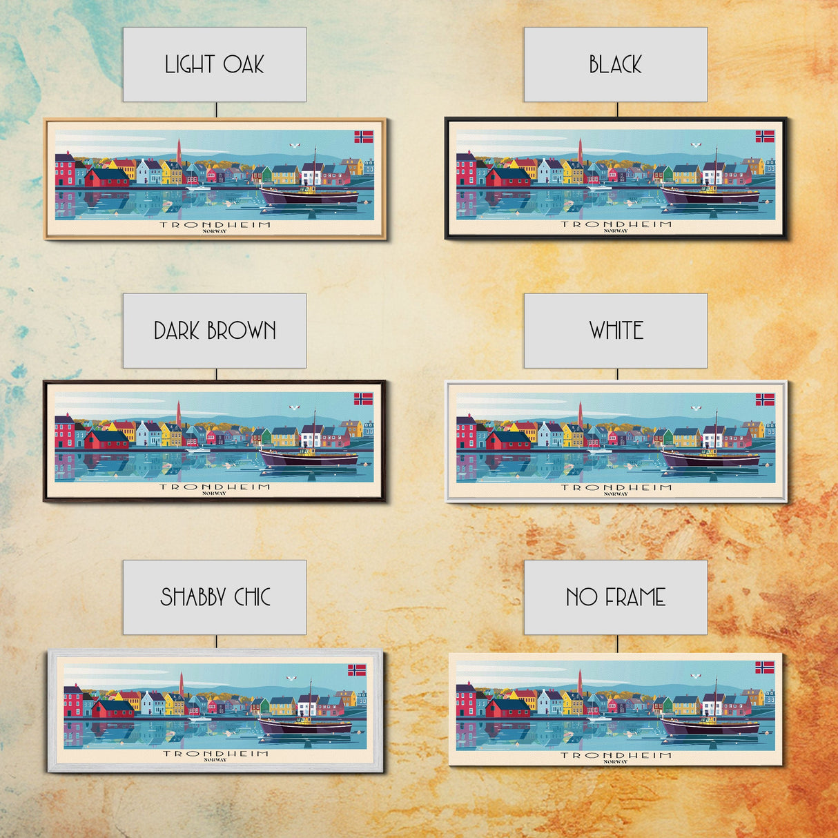 Trondheim Norway Travel Print Wall Art, Panoramic City Art, Travel Art, Wall Decor, Vacation Gift, Framed Canvas Print Or Metal Art