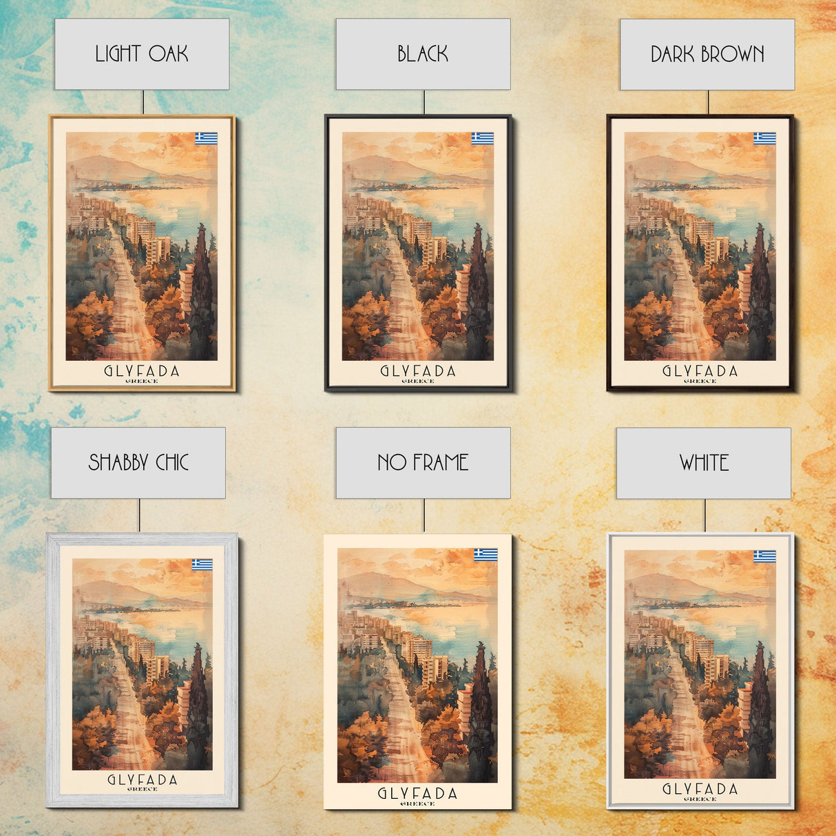 Glyfada Greece Coastline Art, Framed Canvas Print, Living Room Wall Art, Travel Poster, Home Decor, Greek Art