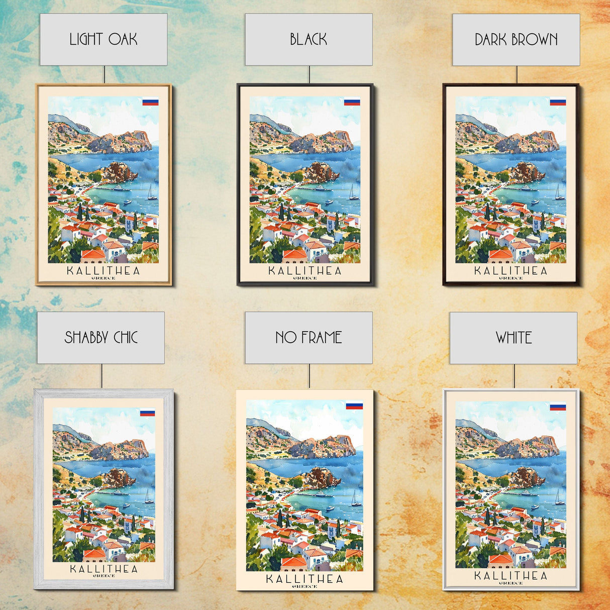 Kallithea Greece Coastal City View, Framed Canvas Print, Travel Poster, Mediterranean Wall Art, Living Room Decor, Greek Cityscape, Seaside Home Decoration