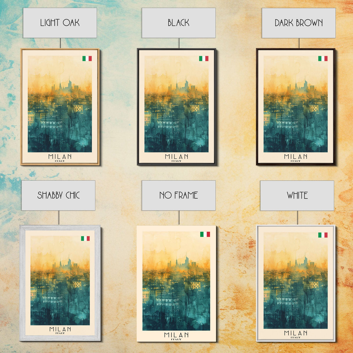 Milan Italy Travel Poster Framed Canvas Print, Iconic Landmarks, Urban Art, Wall Hanging, Home Decor, Travel Print, Artistic Gift