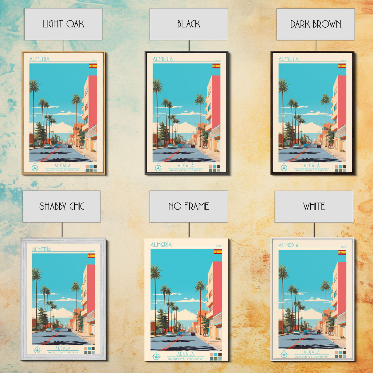 Almeria Spain Travel Poster Framed Canvas Print, Midcentury Modern Art, Pop Art Decor, Wall Art, Vacation Gift, Living Room Decoration, Scenic Print