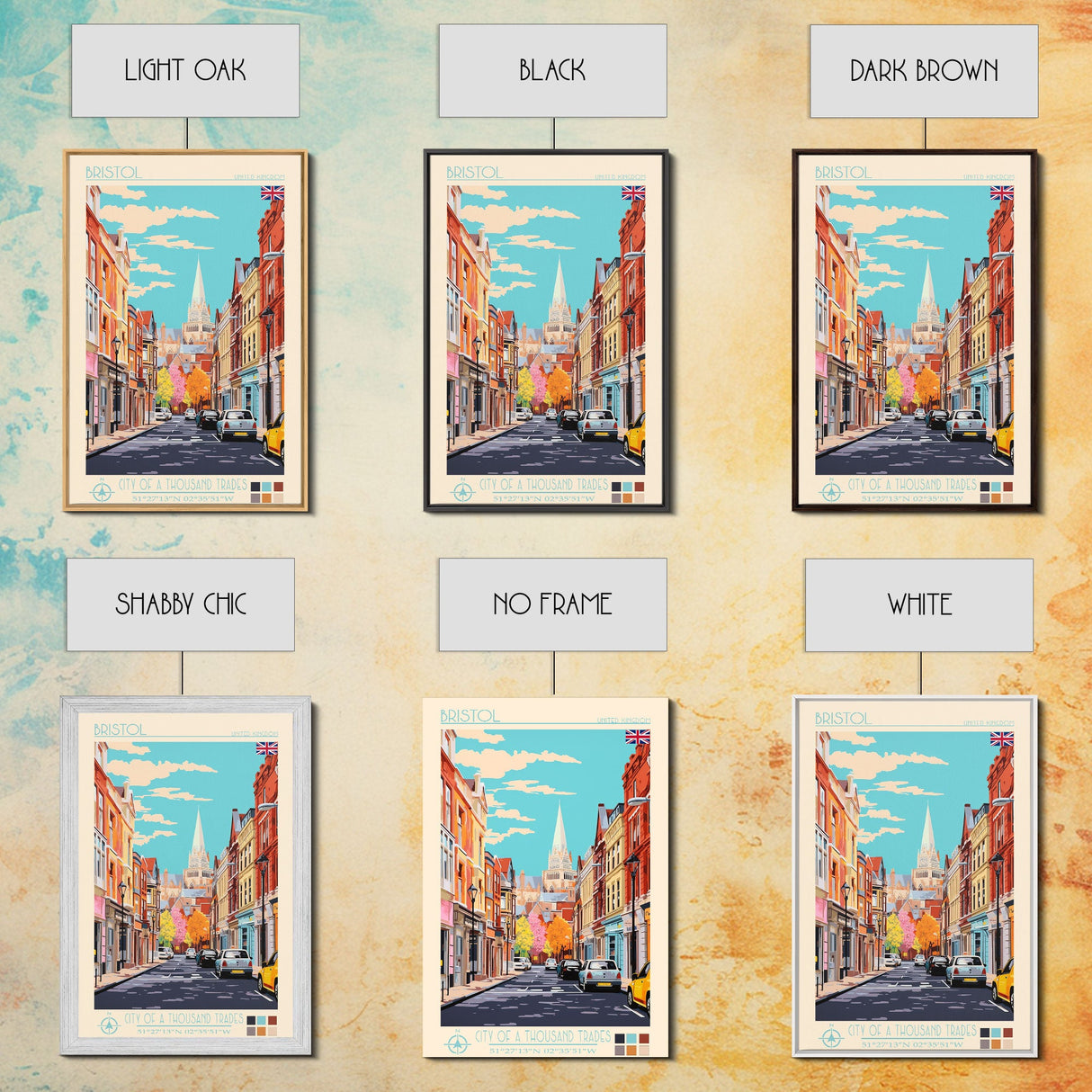 Bristol United Kingdom Travel Poster Framed Canvas Print, Midcentury Modern Art, Pop Art Wall Decor, Scenic Wall Art, Living Room Art