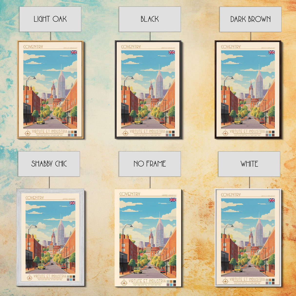 Coventry United Kingdom Travel Poster Framed Canvas Print, Midcentury Modern Art, Pop Art Wall Decor, Home Decor, Vacation Gift, Living Room Art