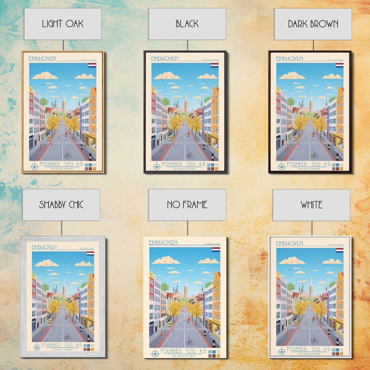 Eindhoven Netherlands Travel Poster Framed Canvas Print, Midcentury Modern Art, Pop Art Wall Decor, Scenic Living Room Art, Bedroom Gift