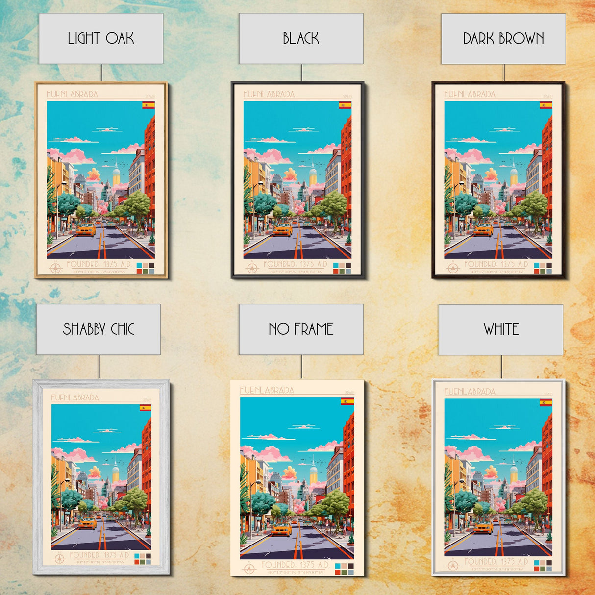 Fuenlabrada Spain Travel Poster Framed Canvas Print, Midcentury Modern Art, Pop Art Wall Decor, Scenic Wall Art, Living Room Decoration, Office Art