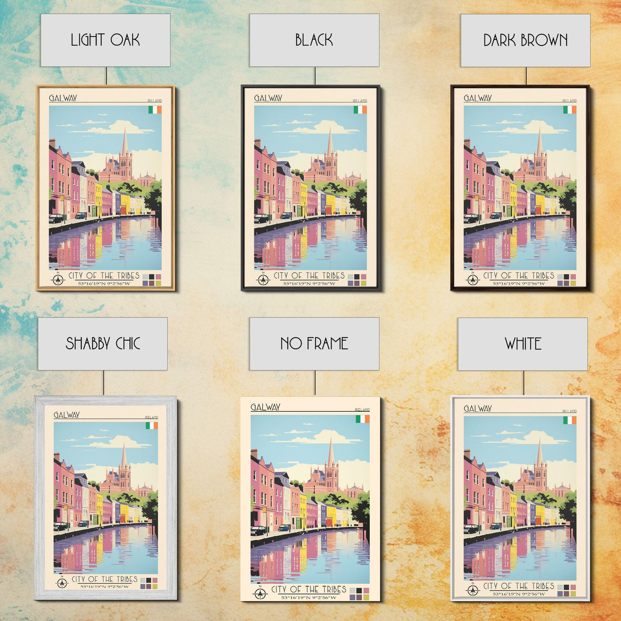 Galway Ireland Travel Poster Framed Canvas Print, Midcentury Modern Art, Pop Art Wall Decor, Scenic Bedroom Art, Office Decoration