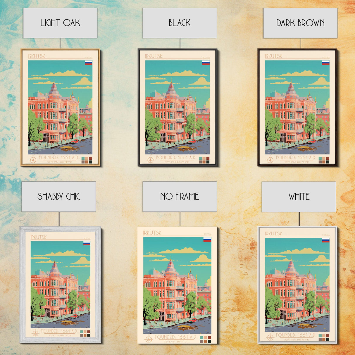 Irkutsk Russia Travel Poster Framed Canvas Print, Midcentury Modern Art, Pop Art Wall Decor, Scenic Bedroom Art, Office Decoration