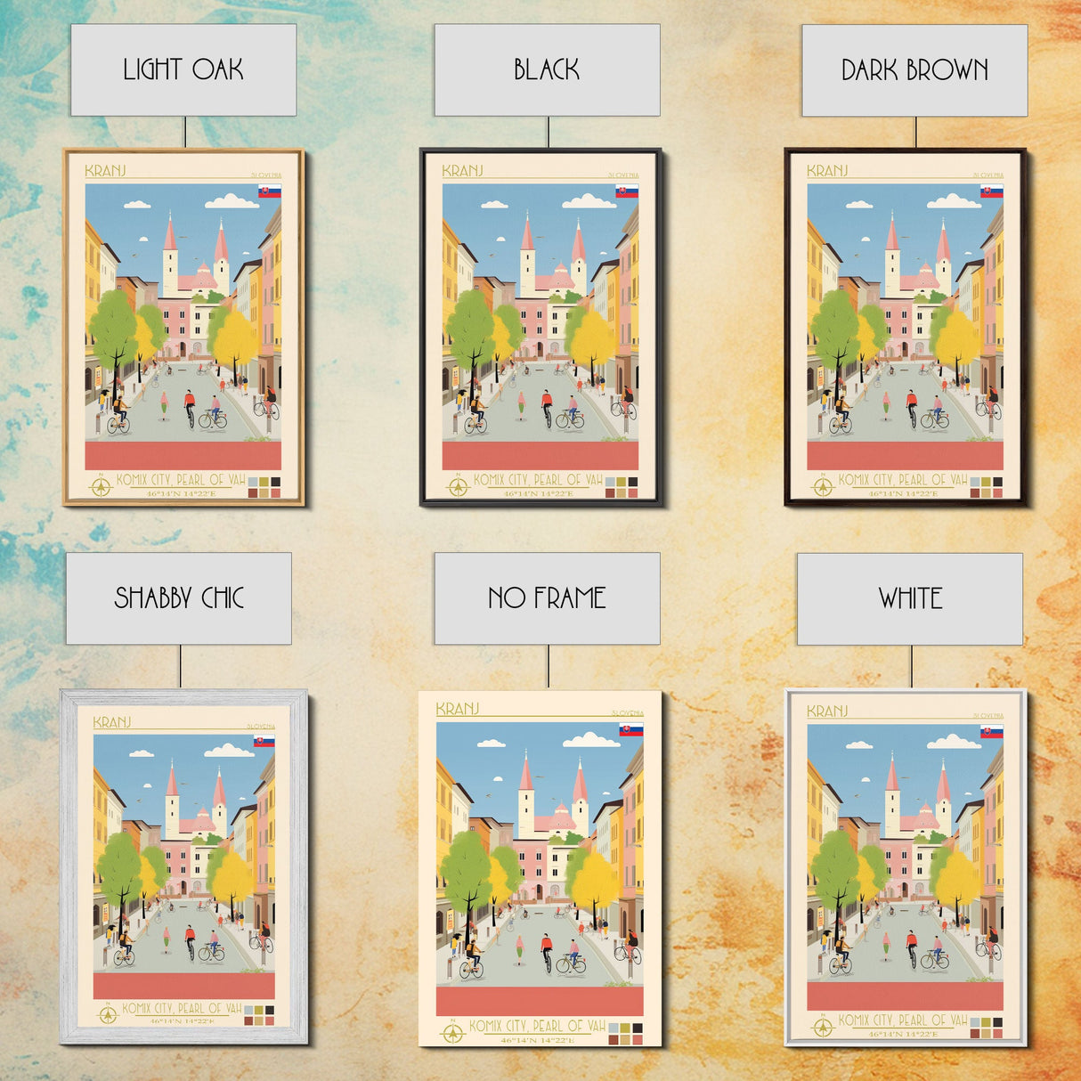 Kranj Slovenia Travel Poster Framed Canvas Print, Midcentury Modern Art, Pop Art Wall Decor, Scenic Wall Art, Bedroom Decoration