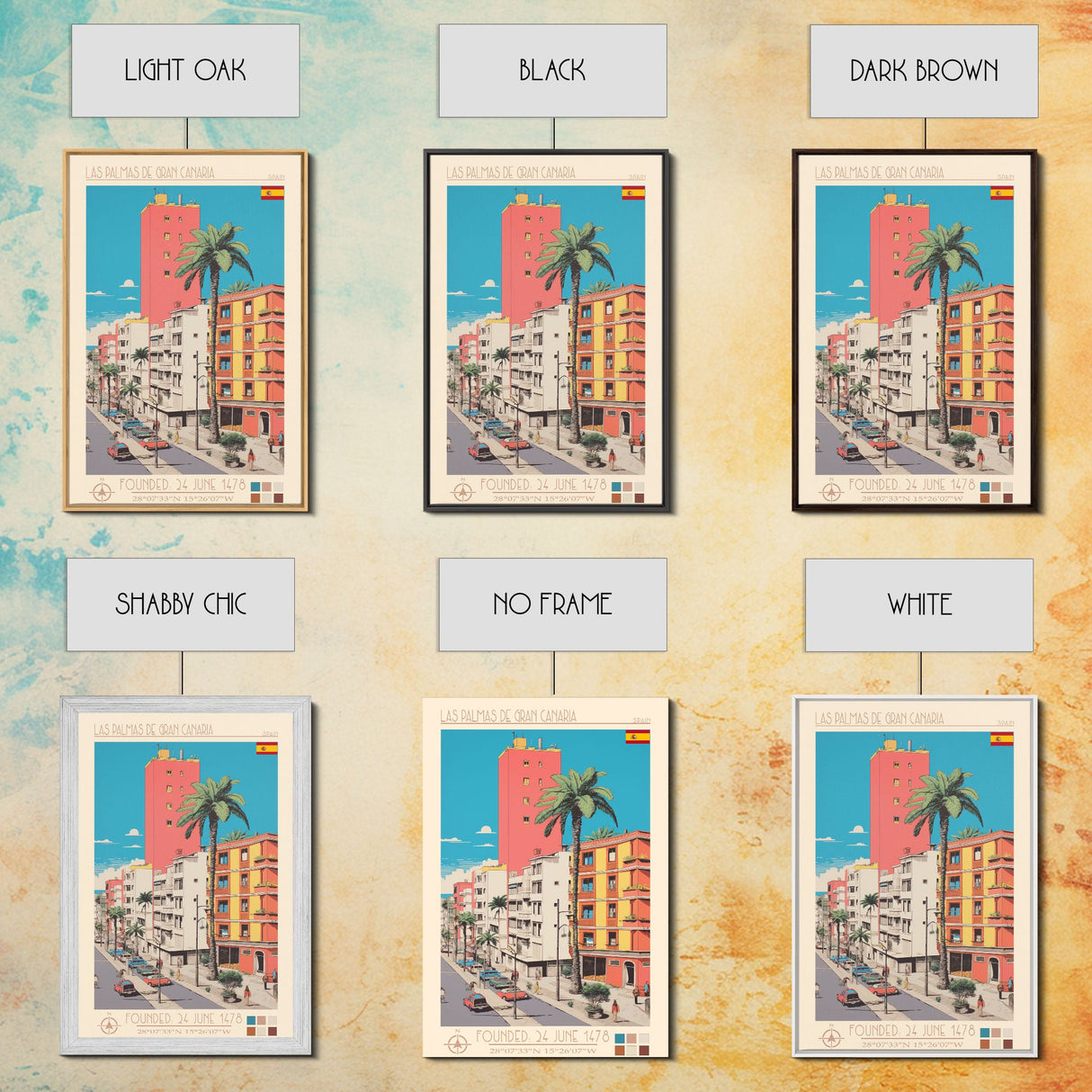Las Palmas de Gran Canaria Spain Travel Poster Framed Canvas Print, Midcentury Modern Art, Pop Art Wall Decor, Scenic Wall Art, Bedroom Decoration