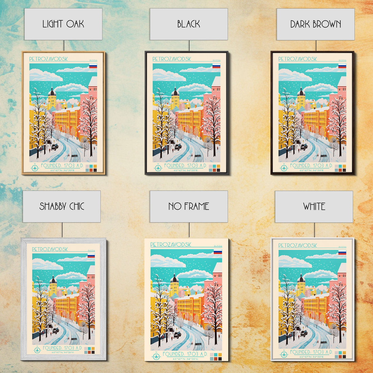 Petrozavodsk Russia Travel Poster Framed Canvas Print, Midcentury Modern Art, Pop Art Wall Decor, Scenic Living Room Art, Bedroom Gift