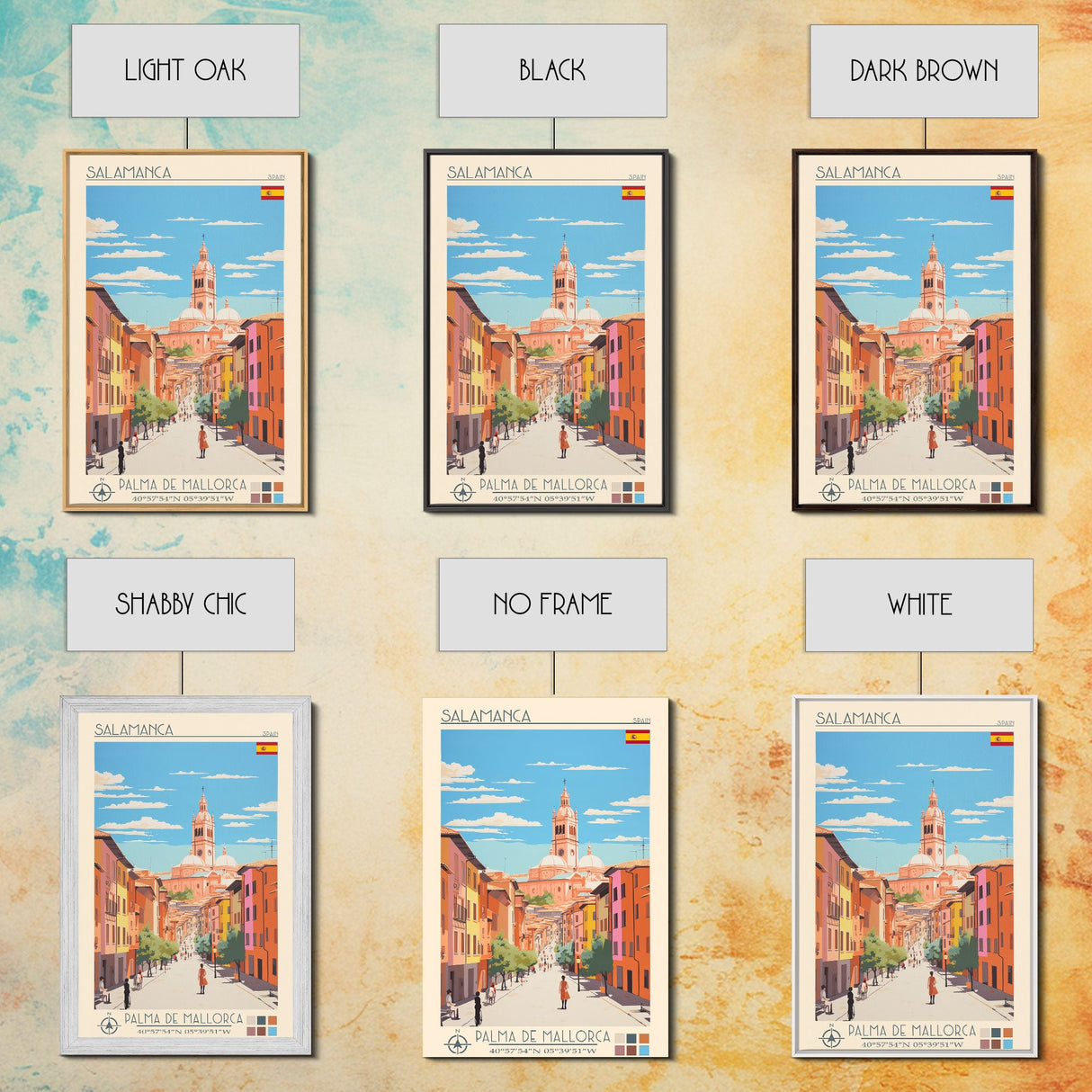 Salamanca Spain Travel Poster Framed Canvas Print, Midcentury Modern Art, Pop Art Wall Decor, Scenic Wall Art, Bedroom Decoration