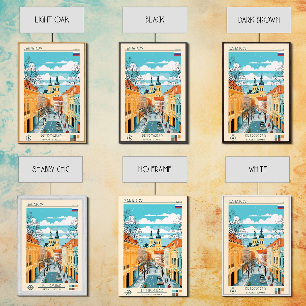 Saratov Russia Travel Poster Framed Canvas Print, Midcentury Modern Art, Pop Art Wall Decor, Home Decor, Vacation Gift