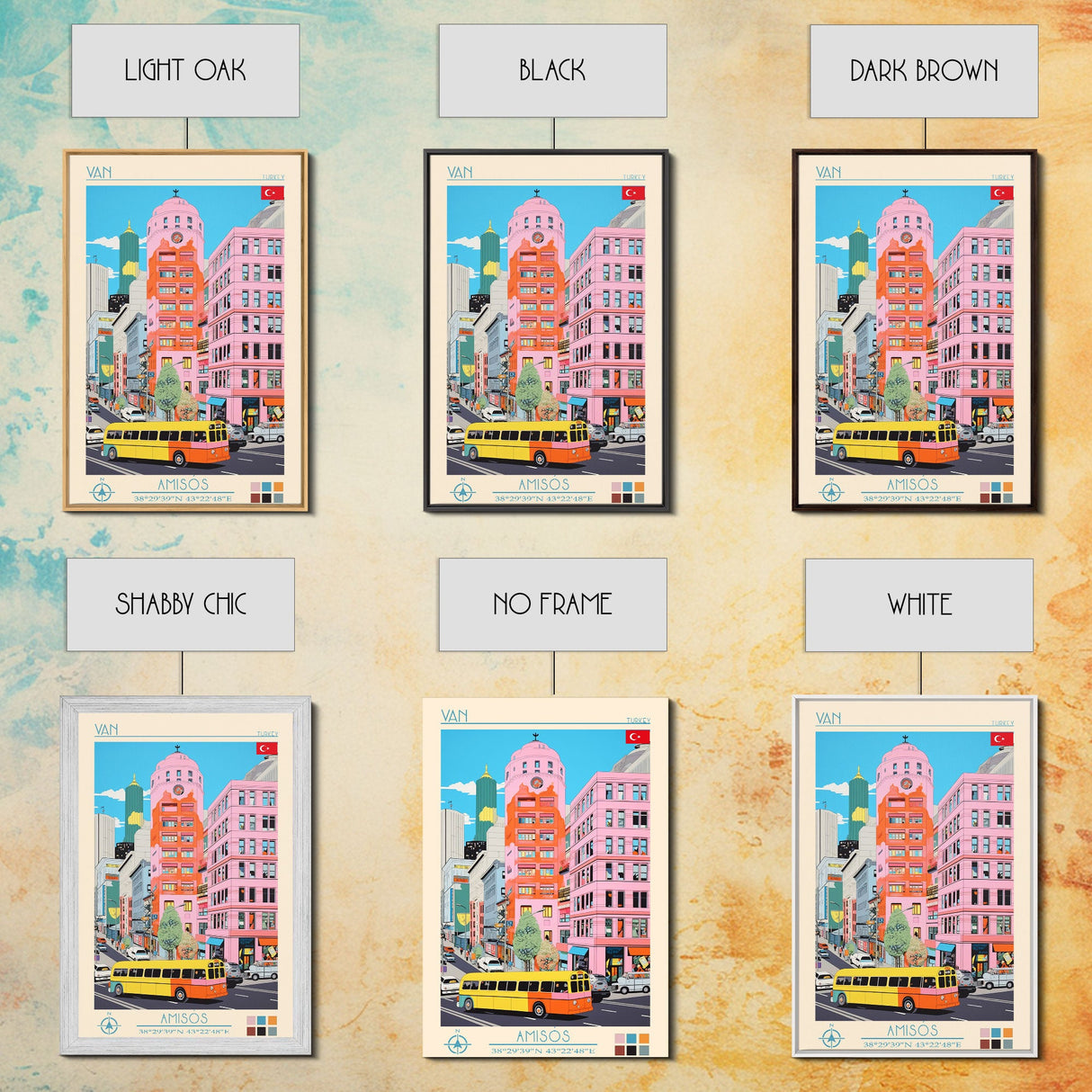 Van Turkey Travel Poster Framed Canvas Print, Midcentury Modern Art, Pop Art Wall Decor, Living Room Art, Home Decoration