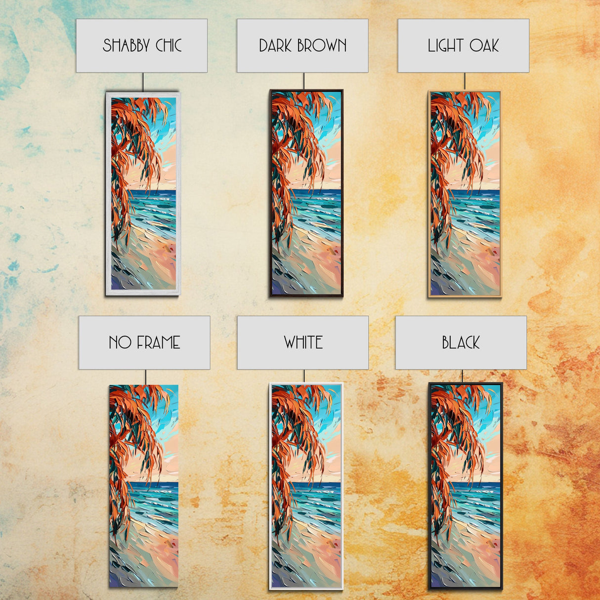 Expressive Coastal Shoreline Landscape in Blue and Orange, Abstract Painting on Framed Canvas Print, Perfect for Beach-Themed Wall Art