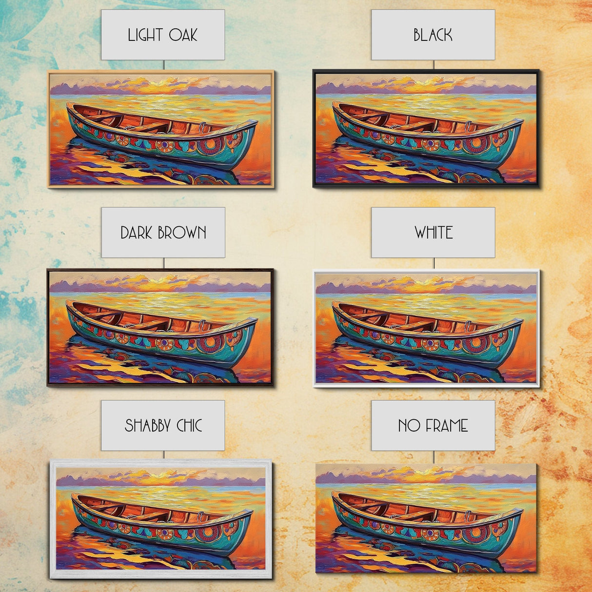 Sunset Canoe, seascape painting, coastal painting, nautical wall art, above sofa art, ocean decor, bright colors, Canvas Print