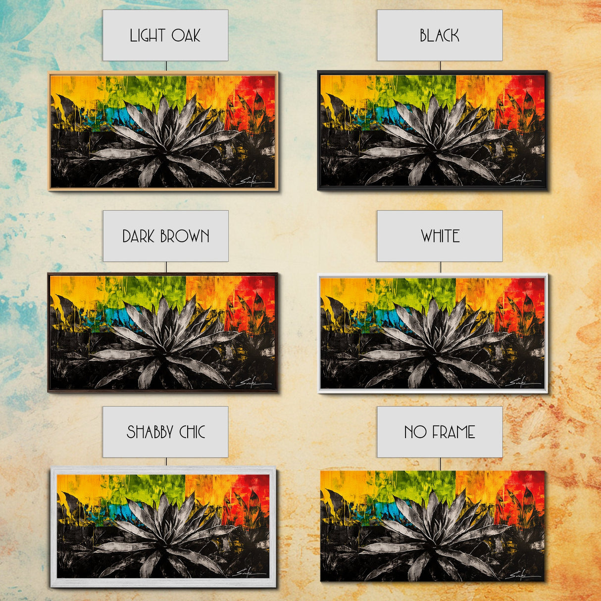 Agave Plant, southwest wall art, botanical prints, desert painting, abstract painting, extra wide art, framed canvas print, boho art