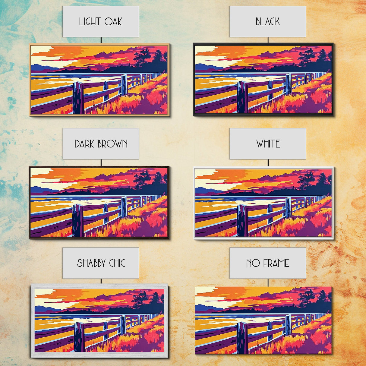 Western Fence, rustic wall art, landscape painting, panoramic art, extra wide art, farmhouse decor, scenic art, Framed Canvas Print, gift idea