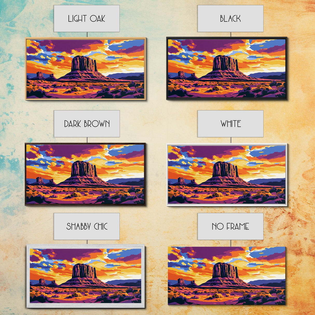 Monument Valley, desert painting, southwest wall art, mountain painting, boho art, panoramic art, Canvas Print, rustic wall art, cowboy gift