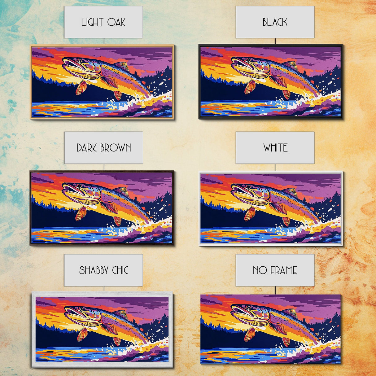 Jumping Trout, fly fishing art, trout art, nautical decor, rustic wall art, gift idea for him, lake Tahoe art, framed canvas print