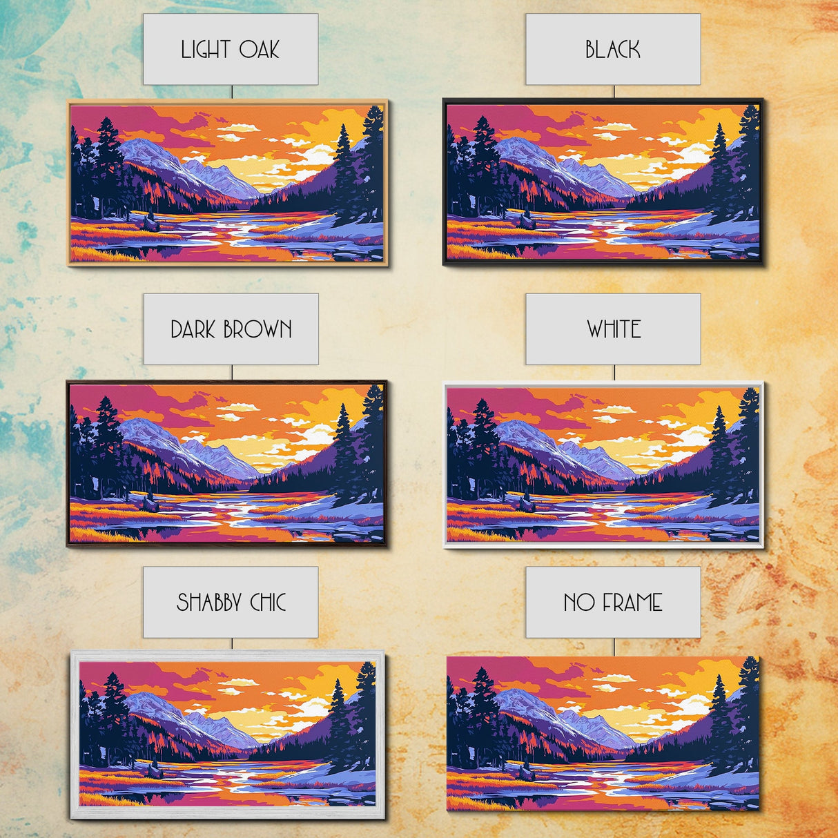 Lake Tahoe Art, mountain painting, scenic sunset print, southwest wall art, panoramic art, extra wide art, framed canvas print