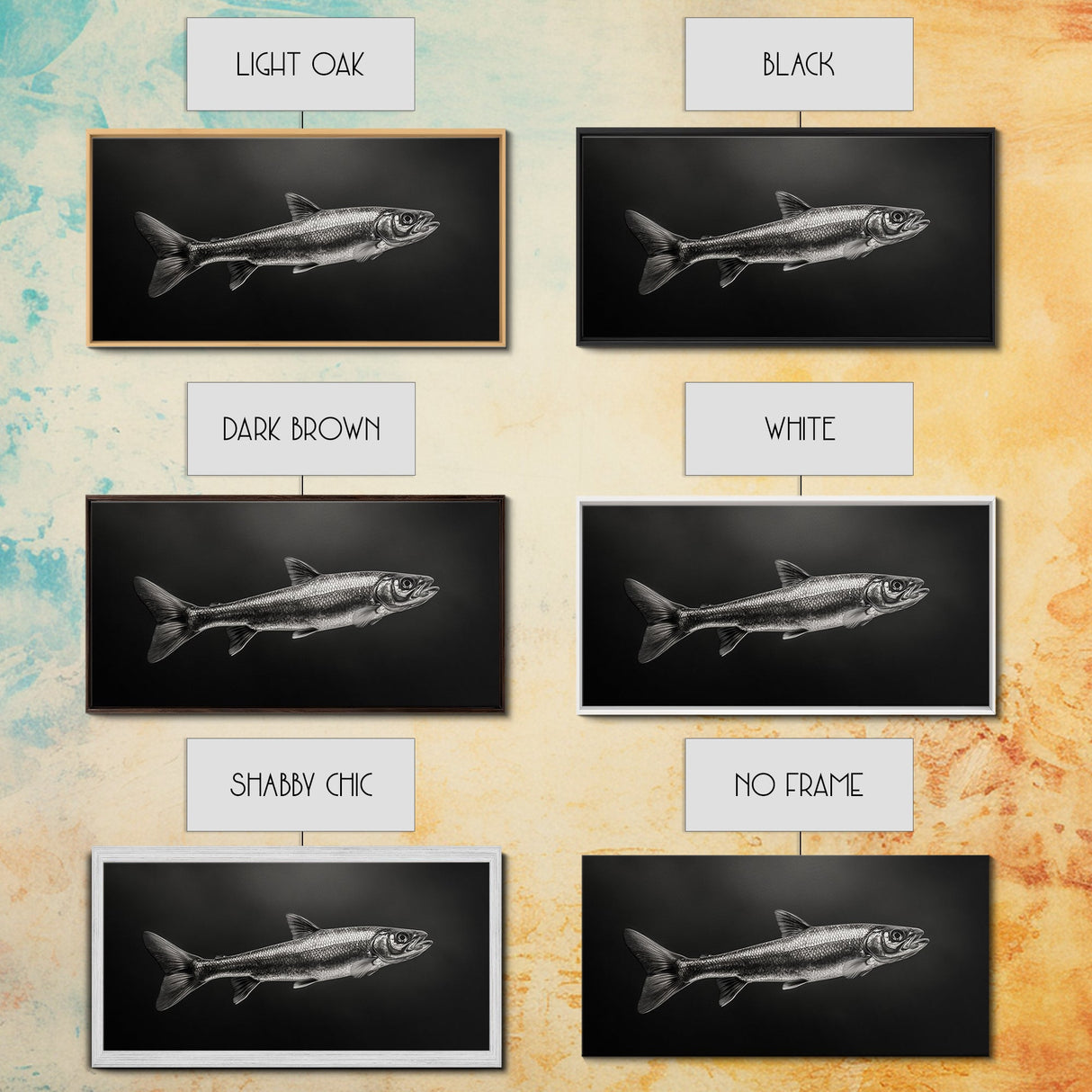 Trout, fish painting, fly fishing art, rustic decor, cabin wall art, nature painting, extra wide art, panoramic art, framed canvas print