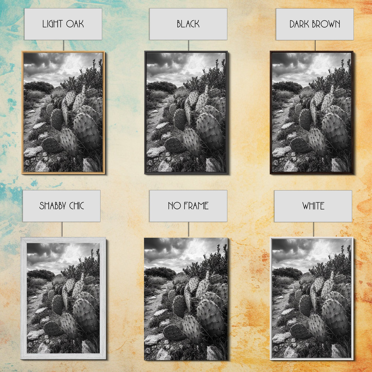 Cactus Trail, southwest wall art, rustic decor, desert painting, wabi sabi art, nature landscape art, framed canvas print, farmhouse decor