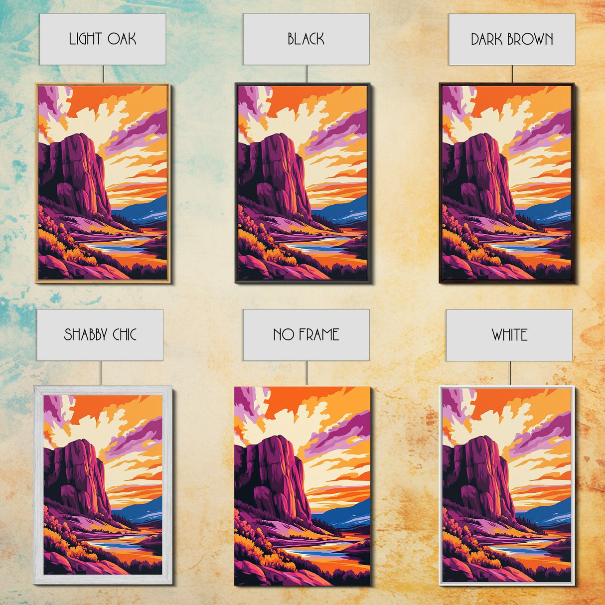 Mountain Painting, Bold Landscape Art, Orange Purple Wall Decor, Southwest Wall Art, Framed Canvas Print, Nature Inspired Artwork