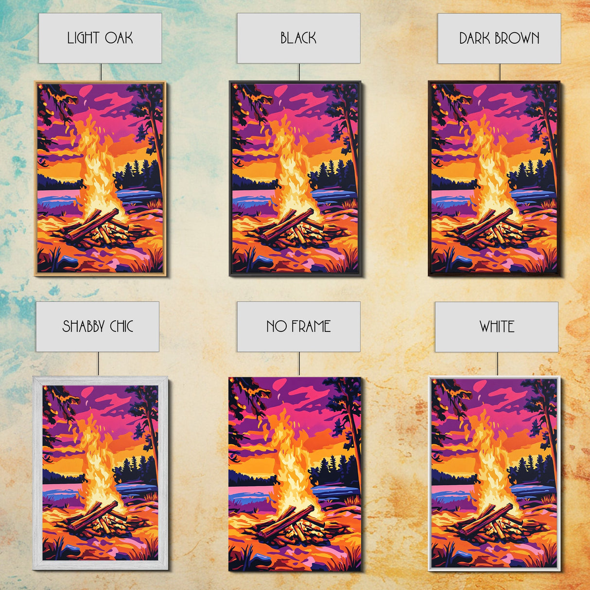 Campfire Scene, Autumn Wall Art, Rustic Decor, Canvas Print, Landscape Painting, Cozy Art, Outdoor Adventure, Gift Idea, Boho Art