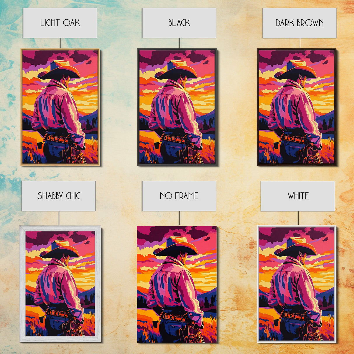 Western Cowboy, Sunset Art, Rustic Wall Art, Coastal Cowgirl Wall Art, Canvas Print, Landscape Painting, Moody Art, Gift Idea For Him