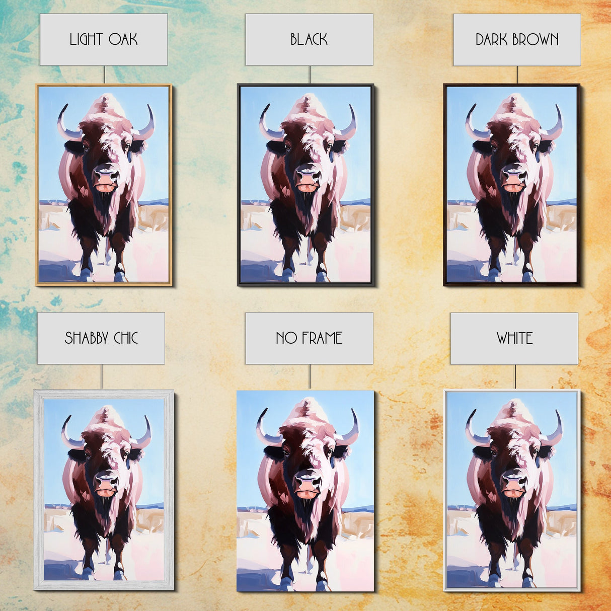 Majestic Bison, Southwest Wall Art, Rustic Decor, Bull And Bear Art, Canvas Print, Farmhouse Style, Living Room Art, Western Painting
