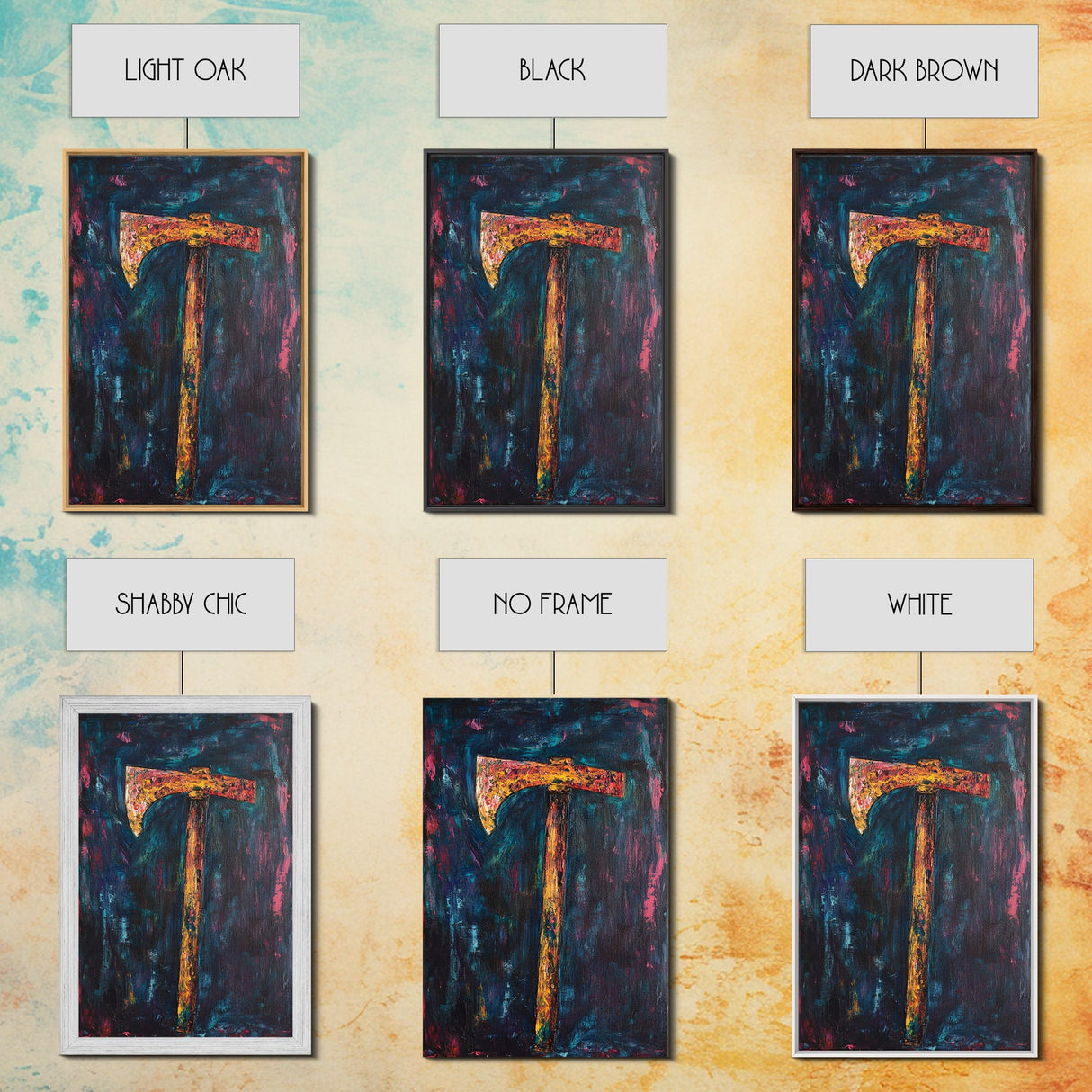 Rustic Axe Painting, dark romance painting, moody art, abstract texture art, framed canvas print, original painting, gift idea, southwest wall art