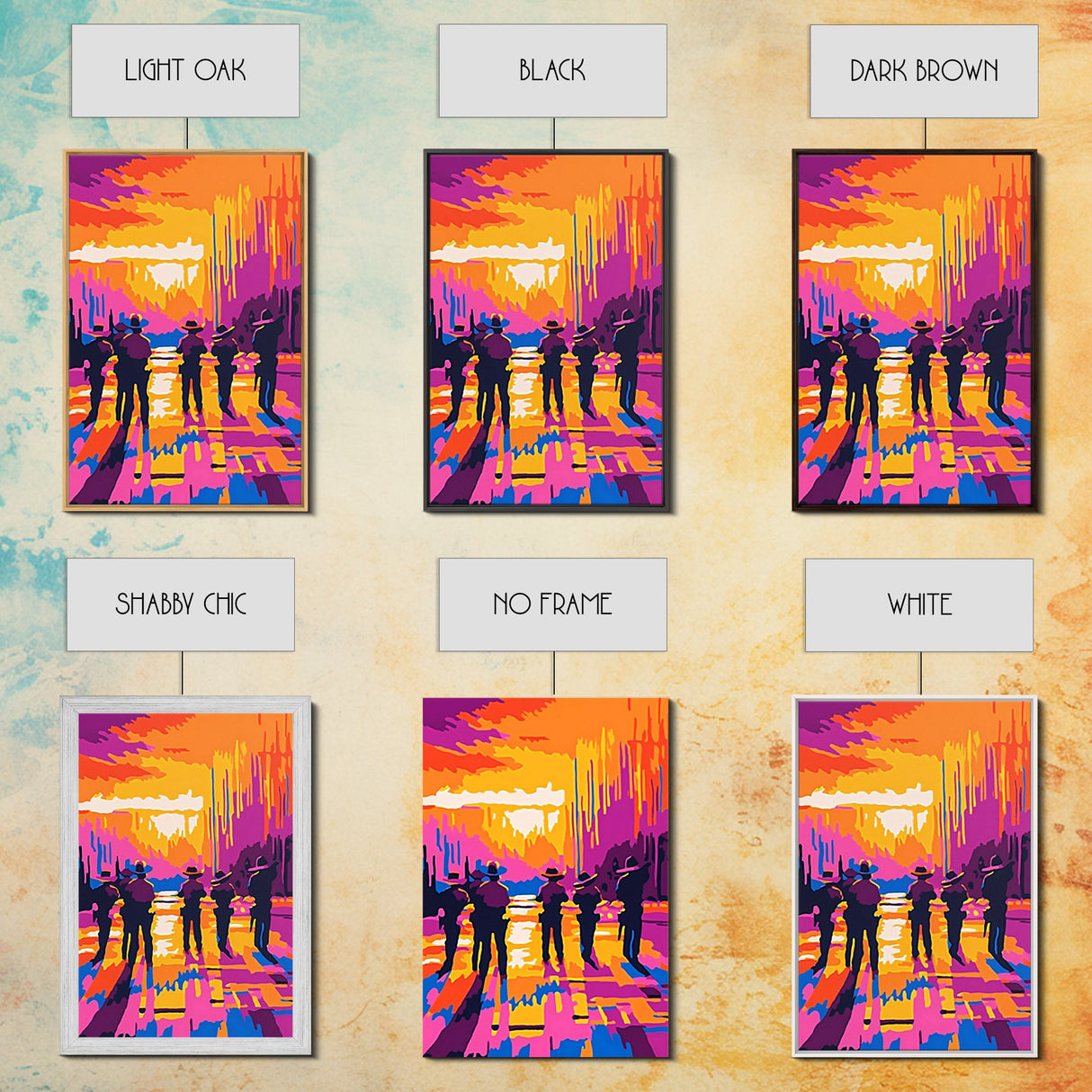 Cowboy Western Art, Chicano Art, Bold Color Painting, Framed Canvas Print, Southwest Aesthetic, Boho Decor, Extra Wide Art, Gift Idea