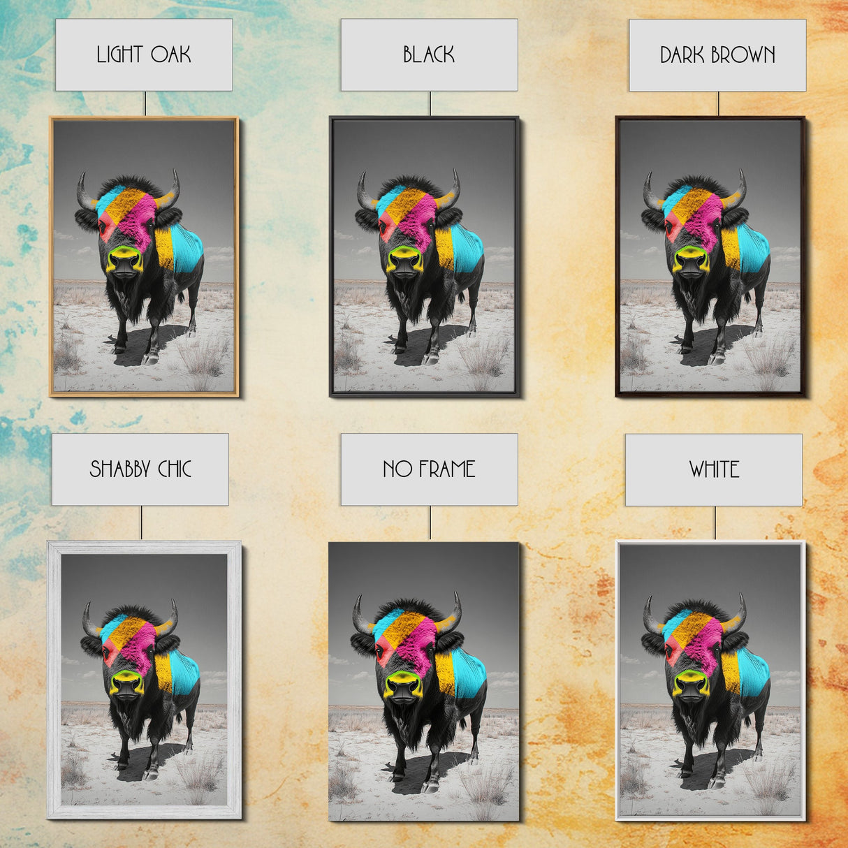 Colorful Bison Art, Southwest Wall Art, Rustic Decor, Boho Art, Buffalo Painting, Gift Idea, Canvas Print, Farmhouse Art
