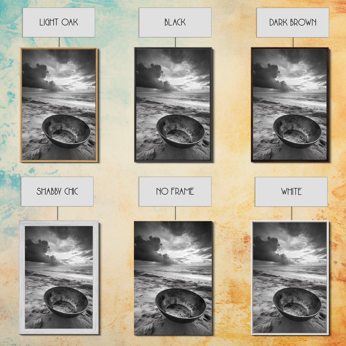 Beach bowl, wabi sabi wall art, coastal decor, moody art, minimalist art, black and white photography, framed canvas print, extra wide art