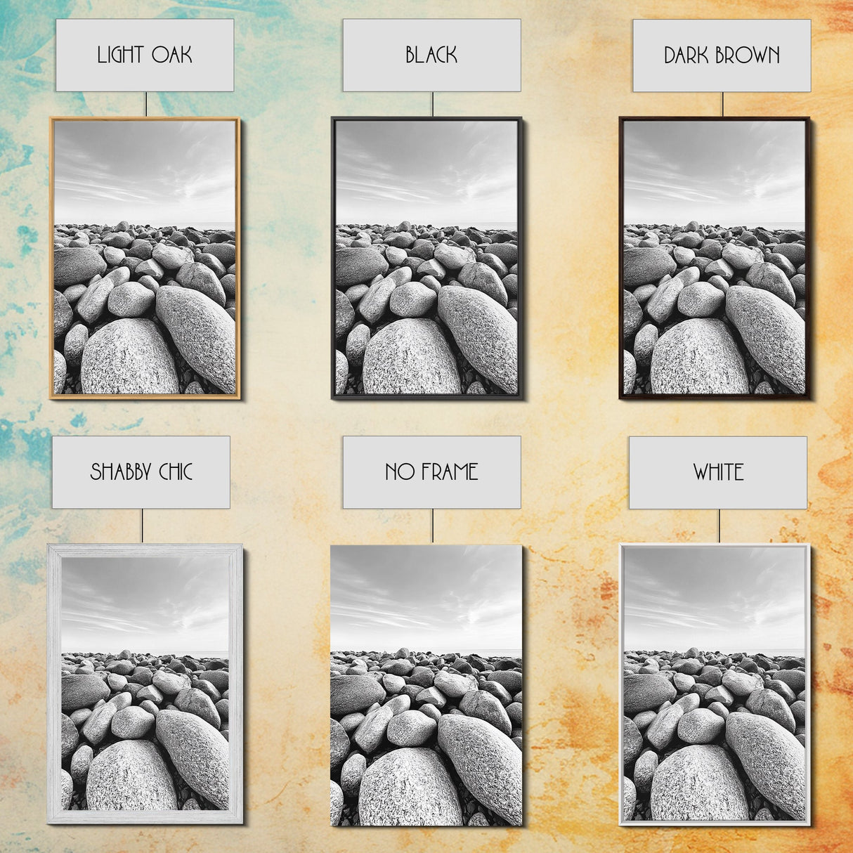 Stone beach, coastal landscape art, black and white art, wabi sabi wall art, minimalist art, nature photography, framed canvas print