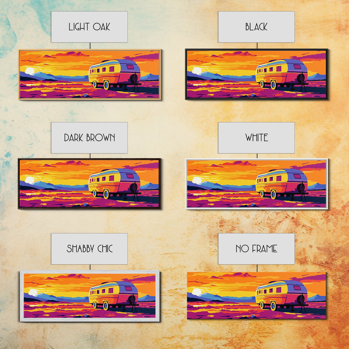 Camper, vintage Christmas, retro art, southwest wall art, extra wide art, gift idea for her, pink orange wall art, Canvas Print