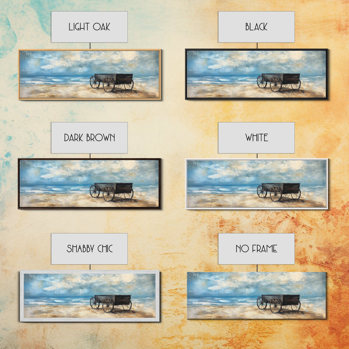Western Wagon, desert art, cowboy decor, sunset painting, southwest wall art, extra wide panoramic art, framed canvas print