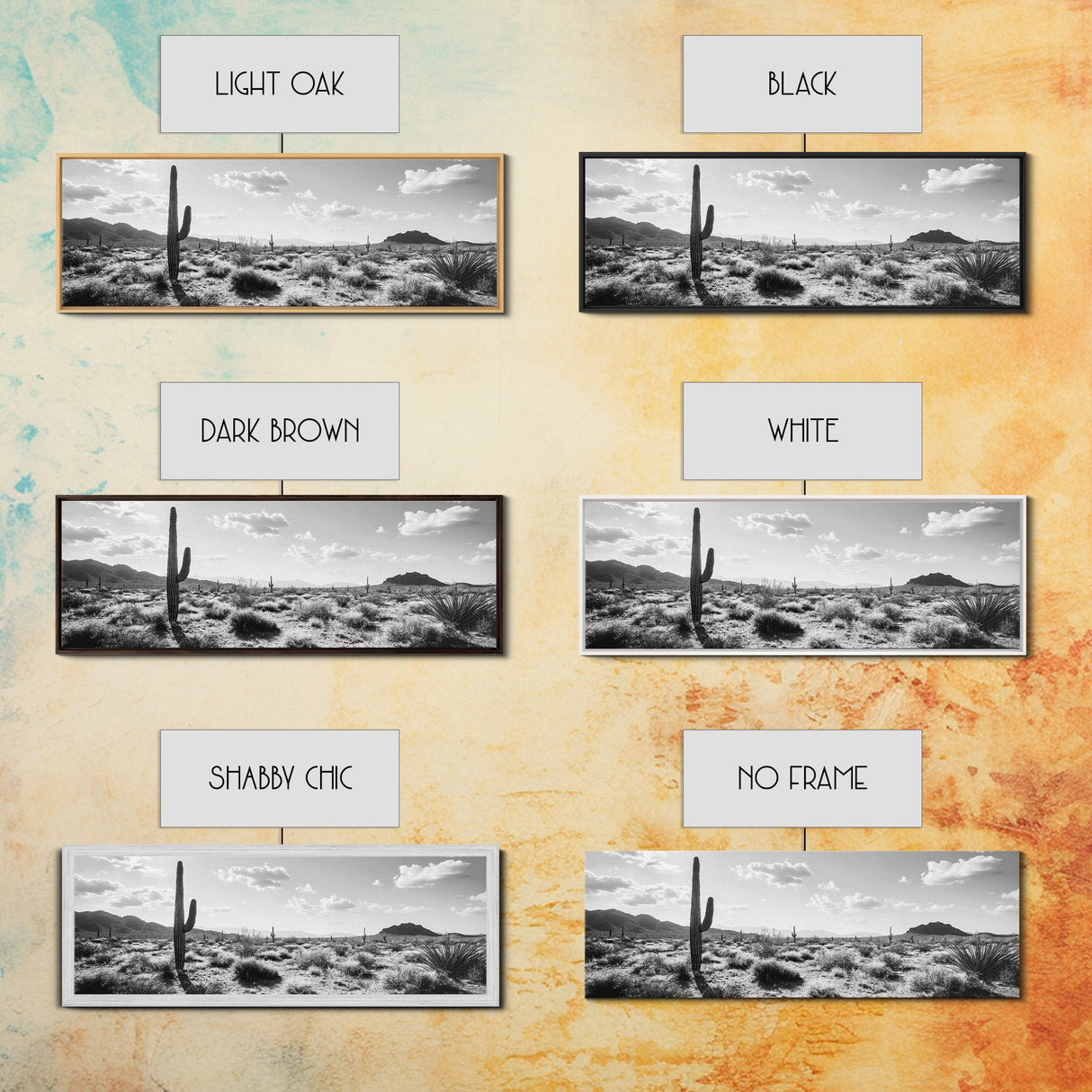 Desert Cactus, Joshua tree art, southwest wall art, extra wide art, wabi sabi art, rustic wall art, framed canvas print, panoramic art