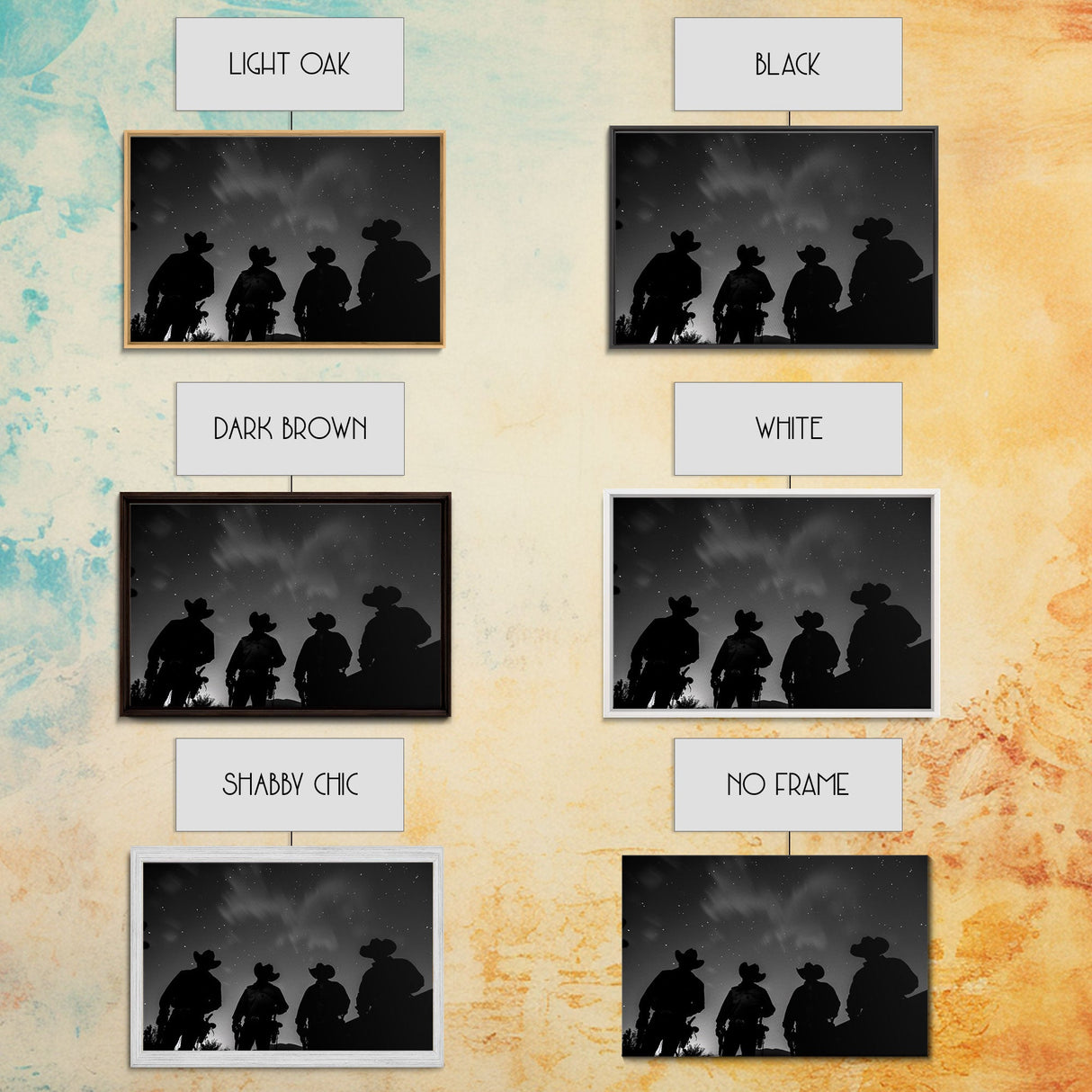 Cowboy Prints Framed Wall Art, Western Decor, Farmhouse Decor, Cowboy Photography, Gloss Metal Wall Art, Wood Framed Rustic Decor