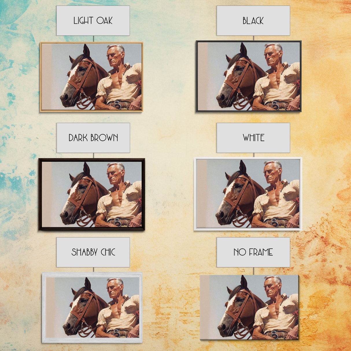 The Old West American Frontier Cowboy Framed Canvas Print, Western Decor, 50s Style Western Art, Farmhouse Decor, Southwestern Art