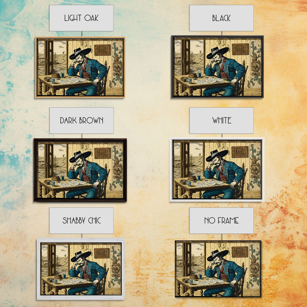 Japanese Cowboy, Wild West Samurai Mashup Art, Framed Canvas Print, Wild Western Decor, Home Art, Living Room Decor