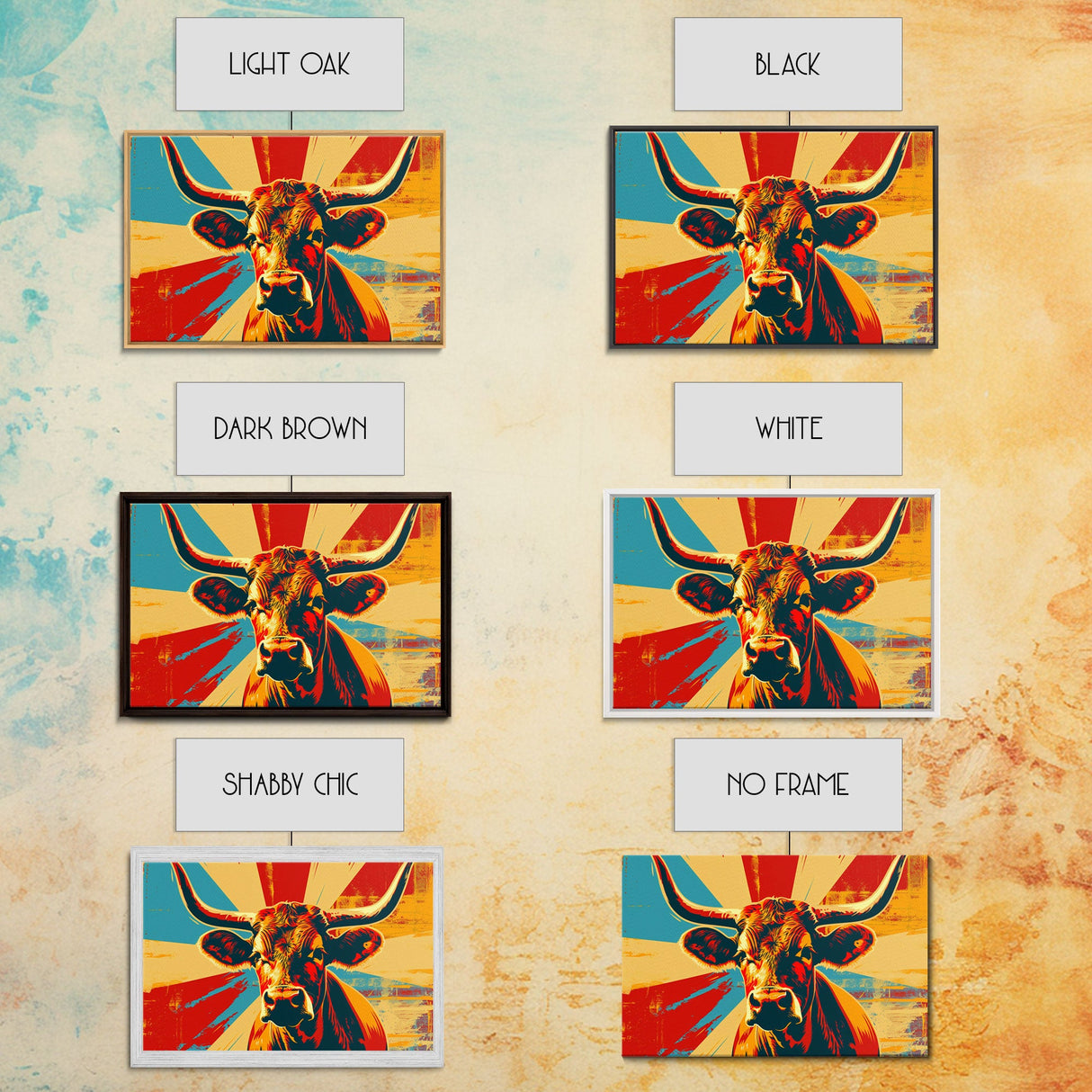 Texas Longhorn Cow Wall Art, Cow Print, Cow Wallhanging, Farmhouse Decor, Country Western Decor, Cow Lover Gift, Framed Canvas Print