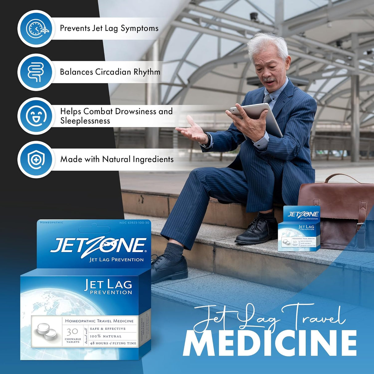JetZone® Homeopathic Jet Lag Relief Tablets | TSA-Friendly Travel Remedy | Made in USA