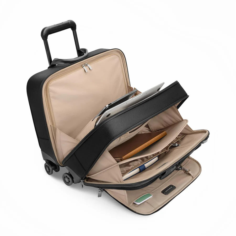 Briggs & Riley @work Large Spinner Brief in Black - Interior Details with laptop and tablet sleeve